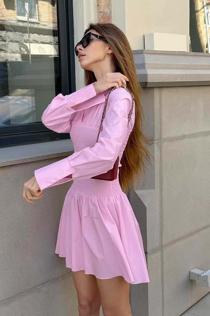 Shirt Pink Sleeve Mini Dress