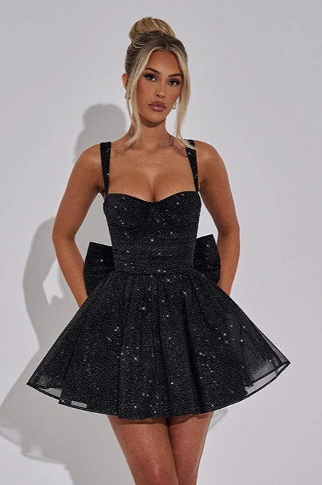 Bow Satin A-Line Mini Dress