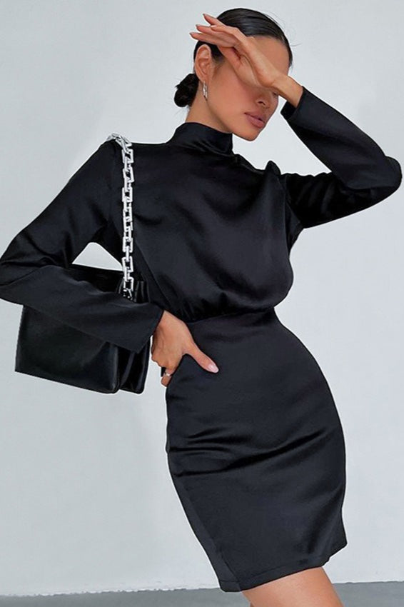 Backless Satin Bow Mini Dress