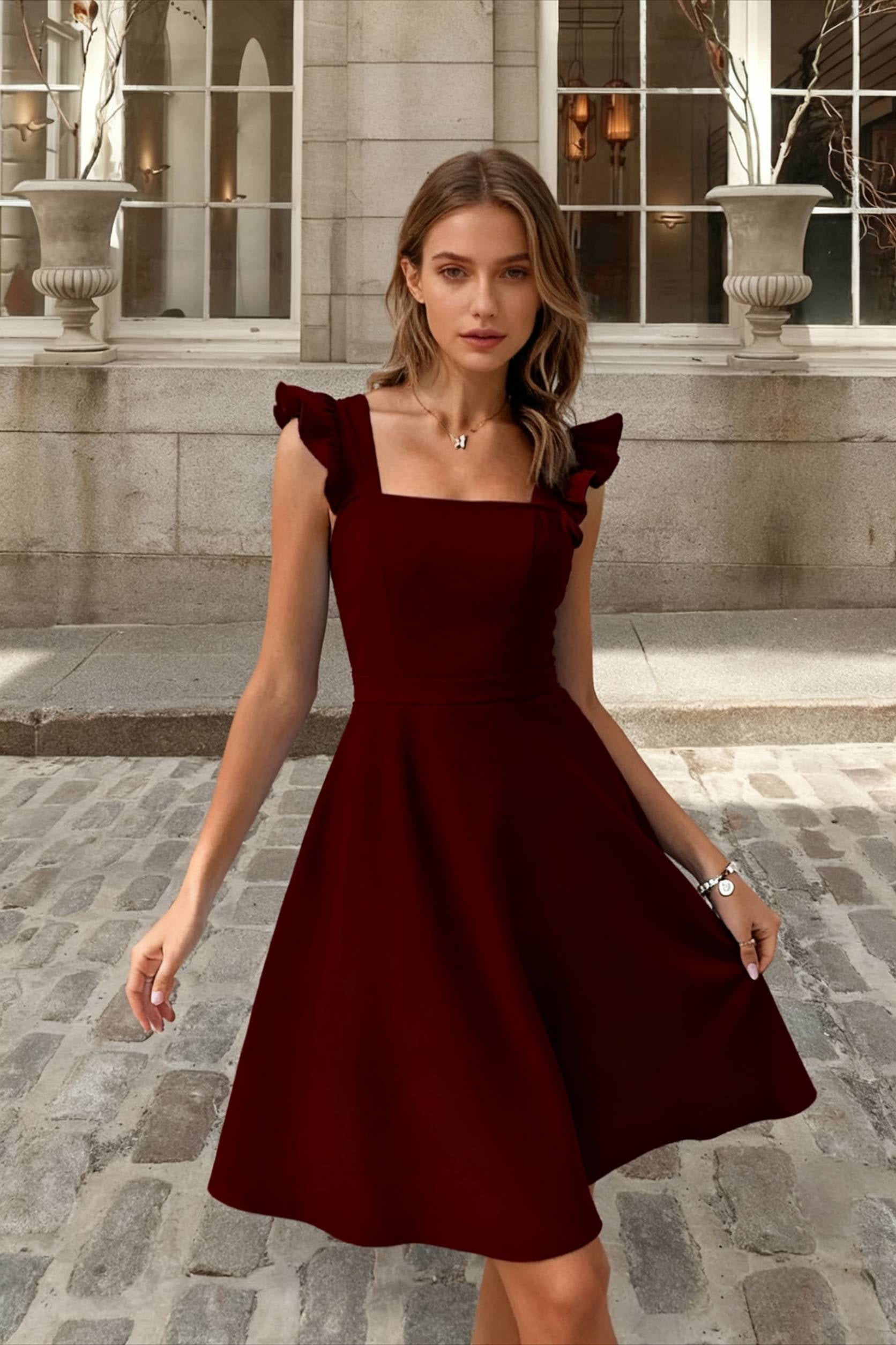 Mini Sleeveless Dress with Ruffle Tieback