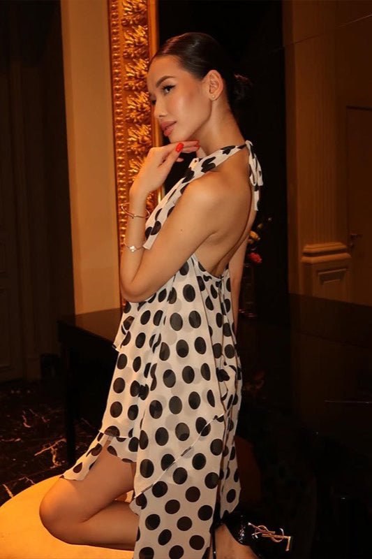 Refined Polka Dot Halter Sleeveless Maxi Dress