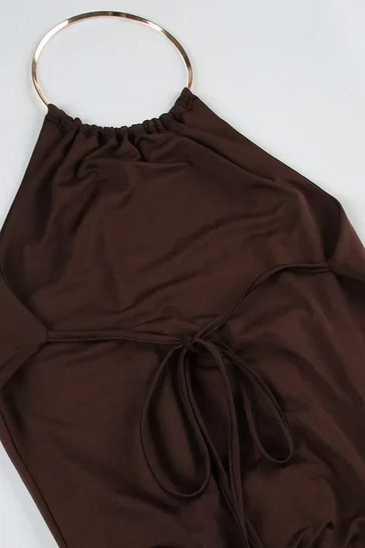 Ring Metal Halter Mini Dress