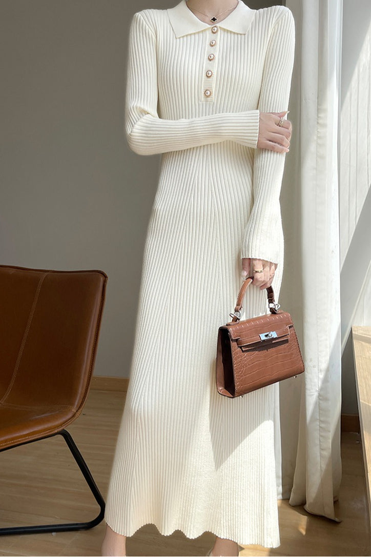 Graceful Collared Maxi Sweater Dress