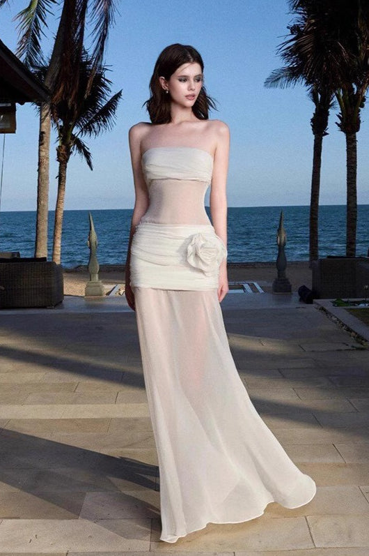 Glamorous Sheer Mesh Strapless Vacation Dress