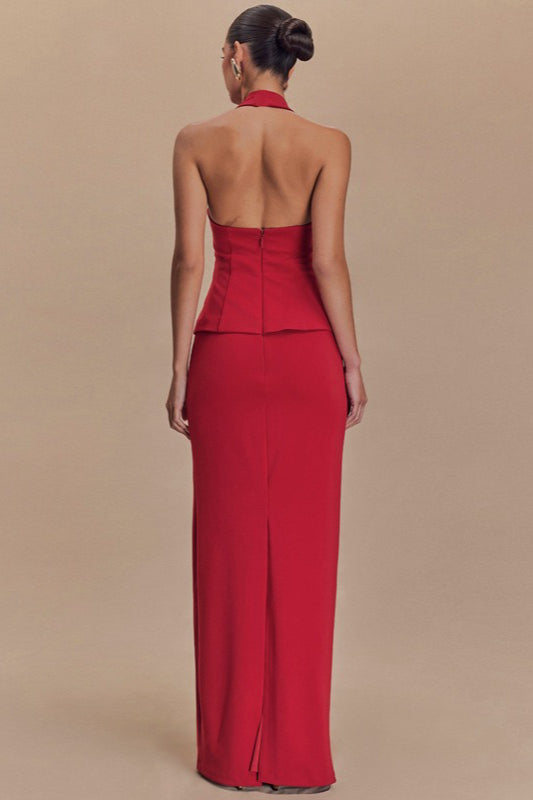 Solid Halter Backless Maxi Elegant Dress