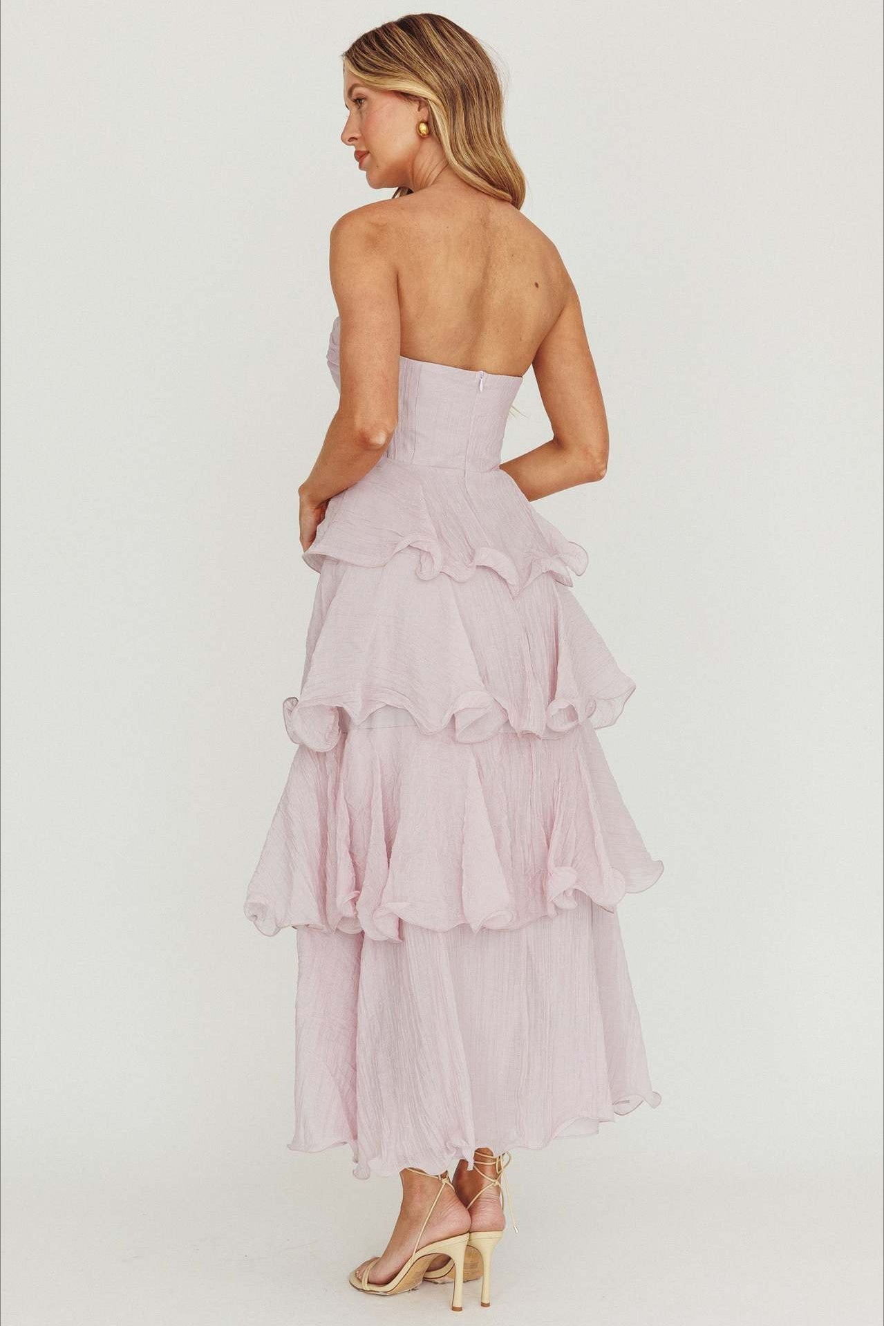 Chic Slim Fit Strapless Backless Ruffled Prom Dress