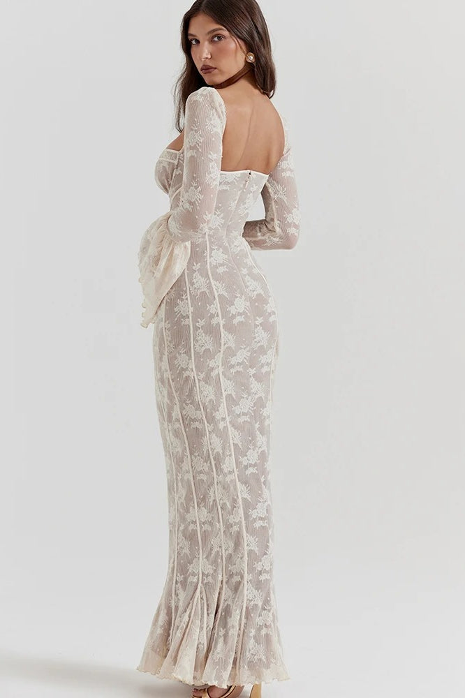 Square Collar Extended Sleeve Maxi Dress