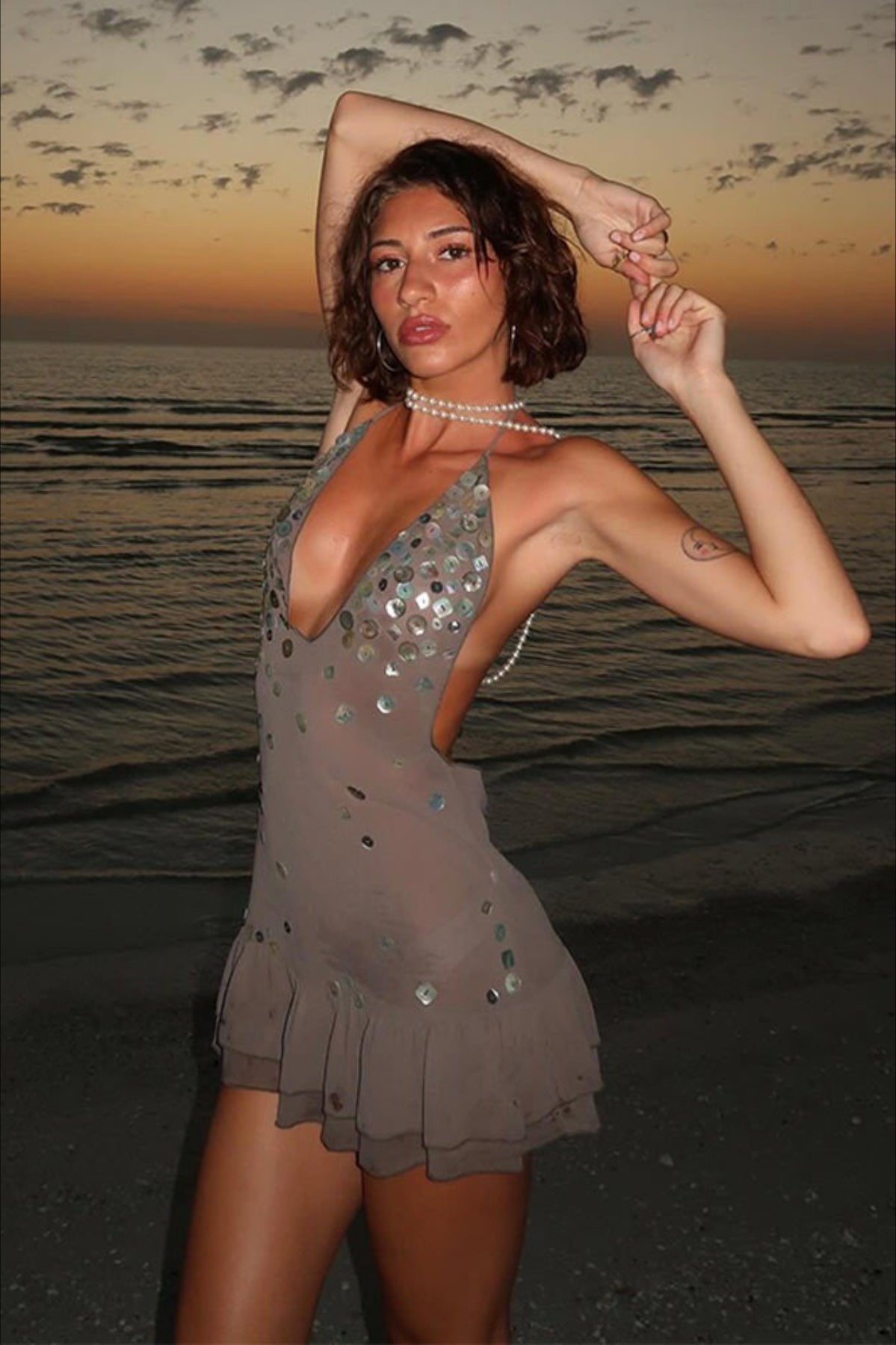 Chic Sequin Halter V Neck Vacation Dress