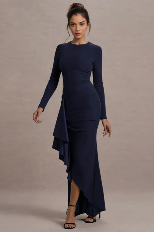 Ruffled Extended Sleeve Bodycon Maxi Dress