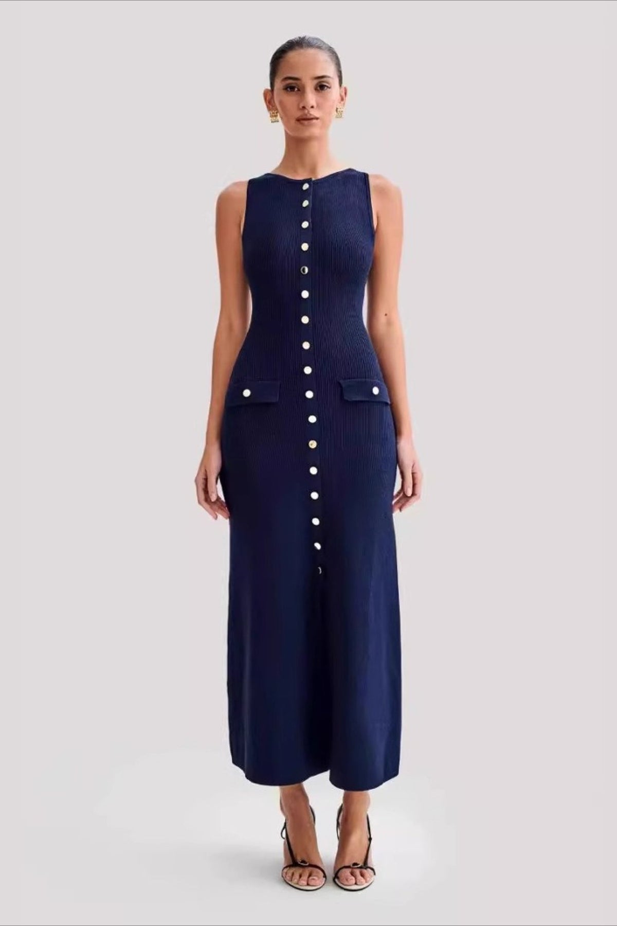 Sleeveless Knit Button Midi Dress