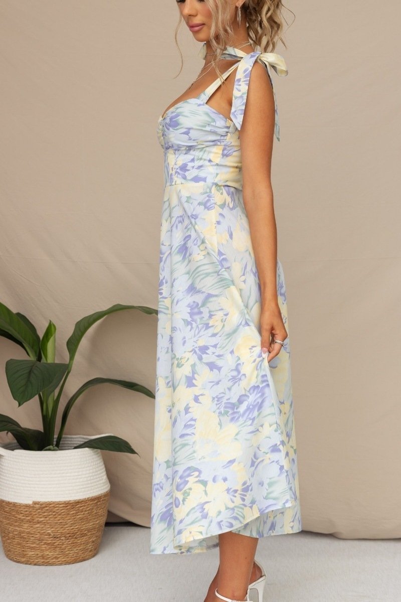 Premium Salomé Printed Midi Dress with Straps Designer Edit