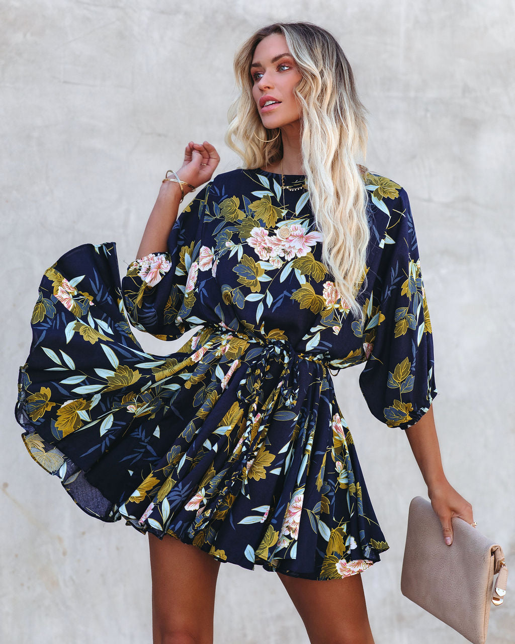 Lovely Botanicals Rope Tie Ruffle Dress