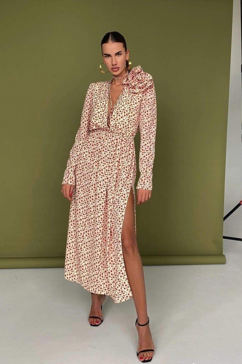 Timeless Sofía Flower V Neck Midi Dress Elevated Occasion Wear