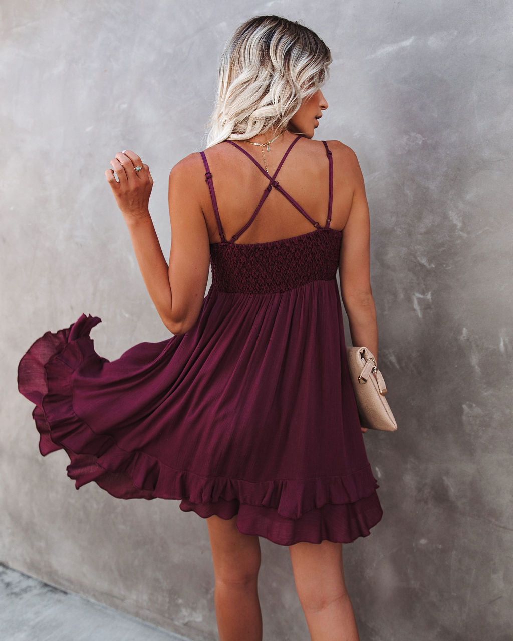 My Of Love Pocketed Lace Ruffle Dress Plum