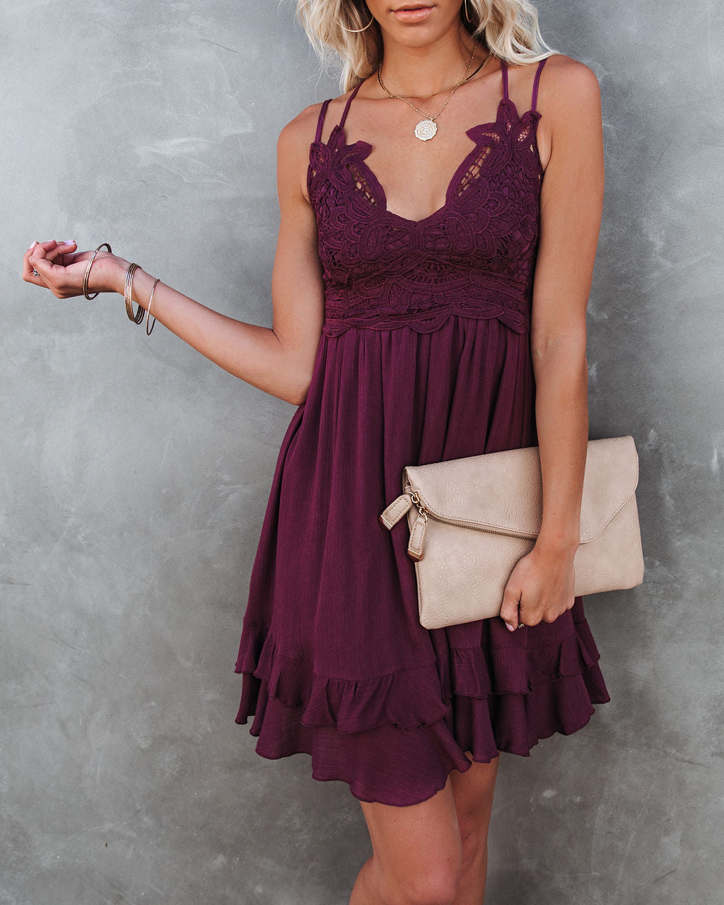 My Of Love Pocketed Lace Ruffle Dress Plum