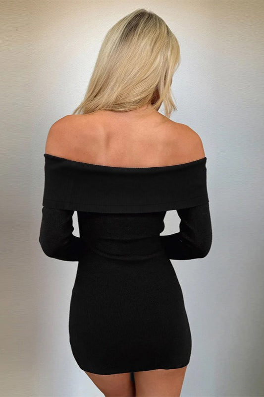 Shoulder Off Knit Slim Mini Dress