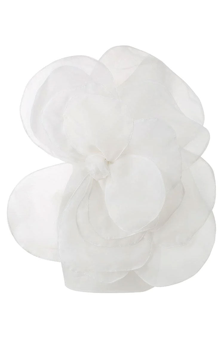 Rosette Blooming Applique One Shoulder Silky Satin Party Mini Dress - White