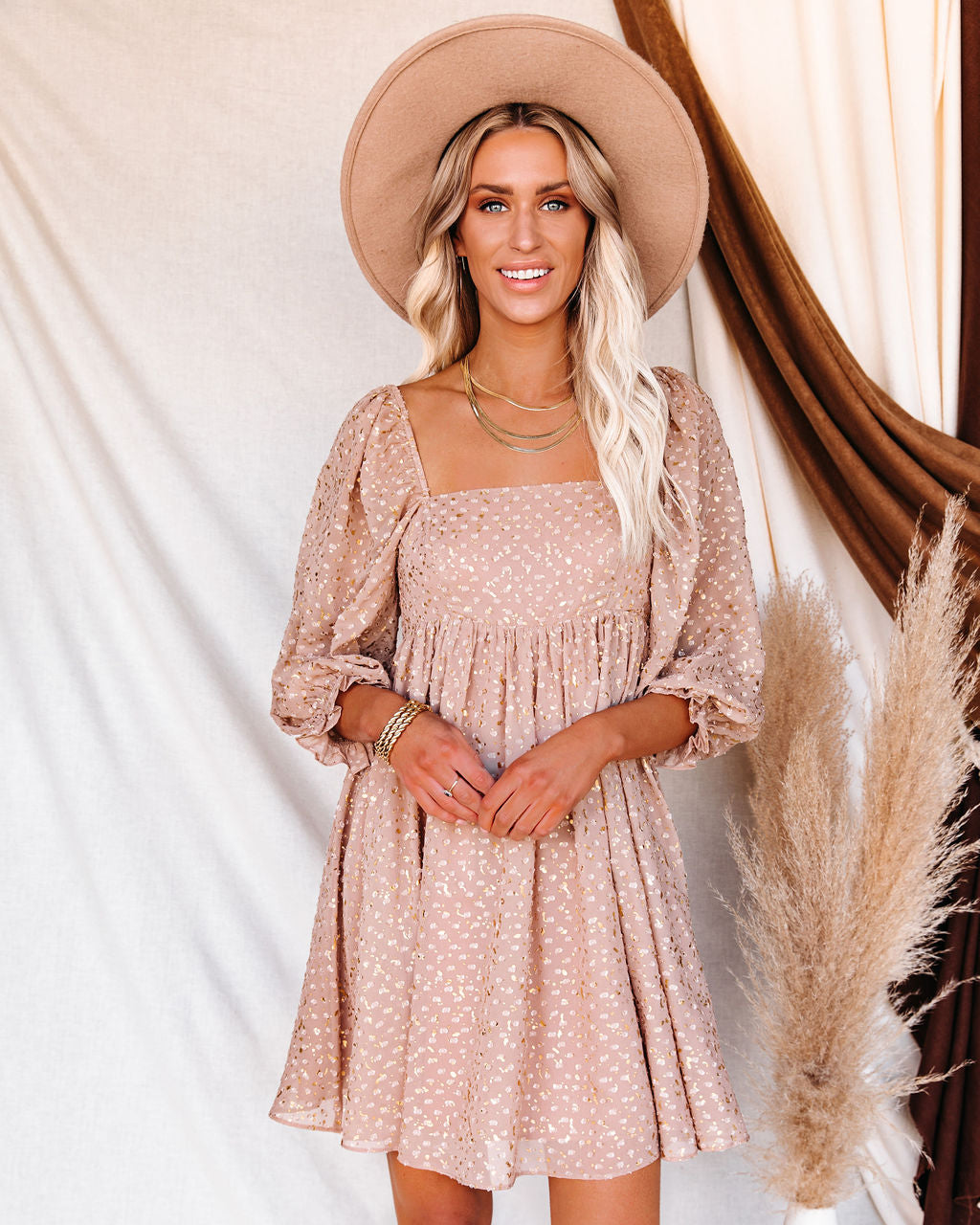 Metallic Bridgerton Swiss Dot Babydoll Dress