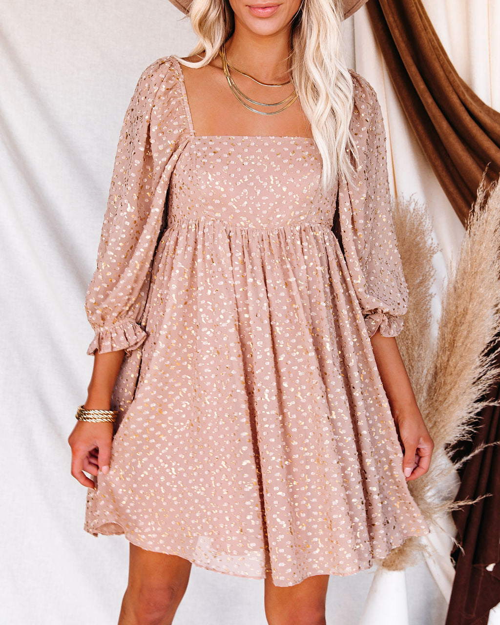 Metallic Bridgerton Swiss Dot Babydoll Dress