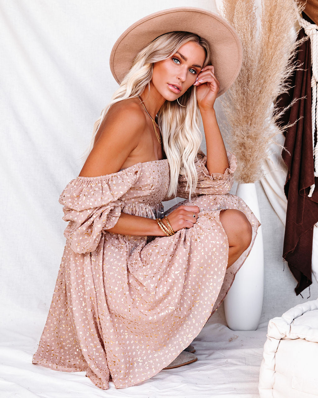 Metallic Bridgerton Swiss Dot Babydoll Dress