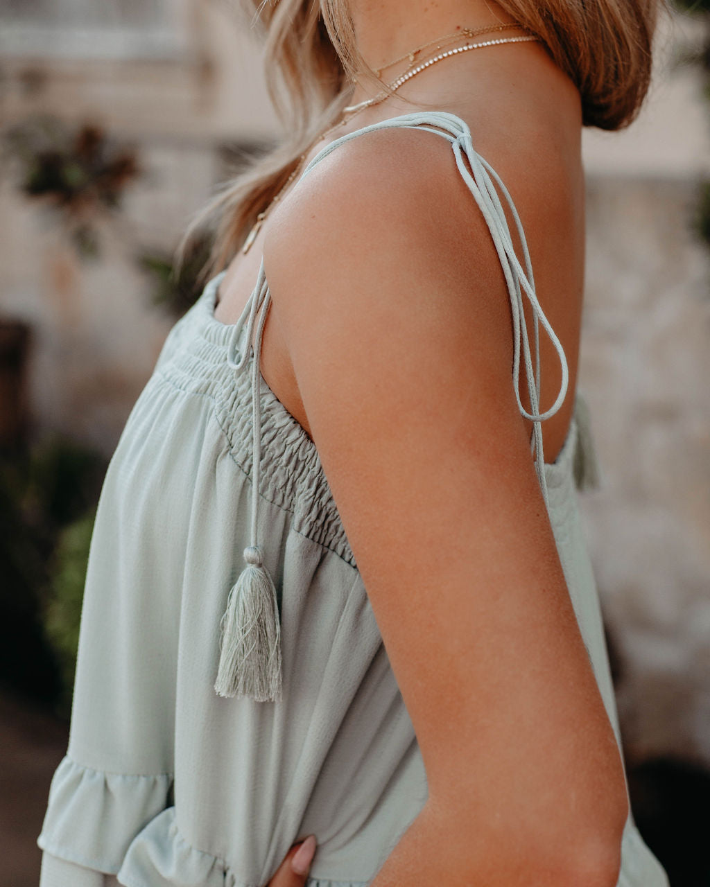 Tiered Brisbane Tassel Midi Dress Sage