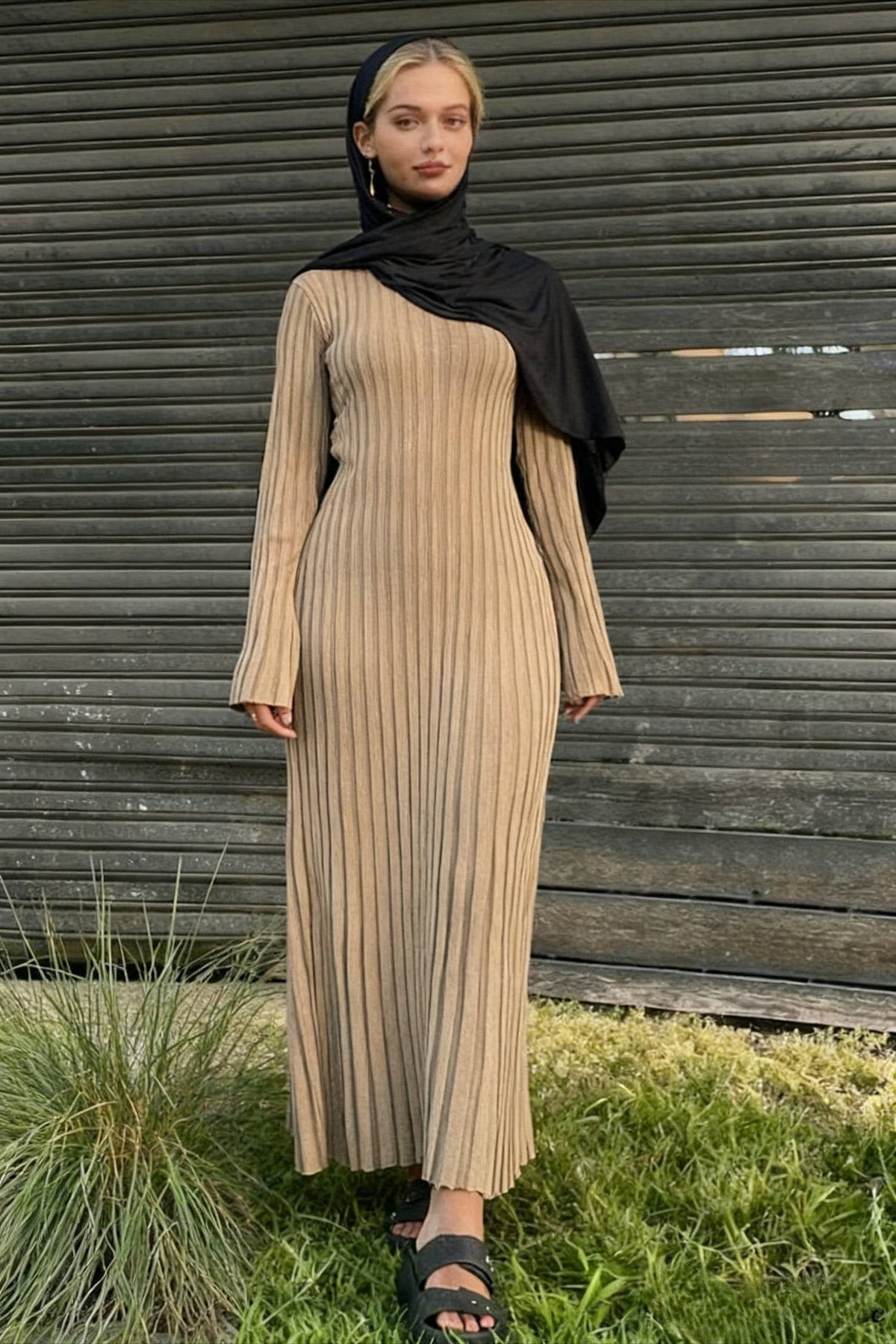 Knit Ribbed Tie Waist Dress