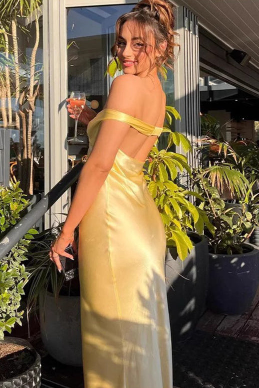 Off Shoulder Strapless Backless Maxi Glamorous Prom Dress