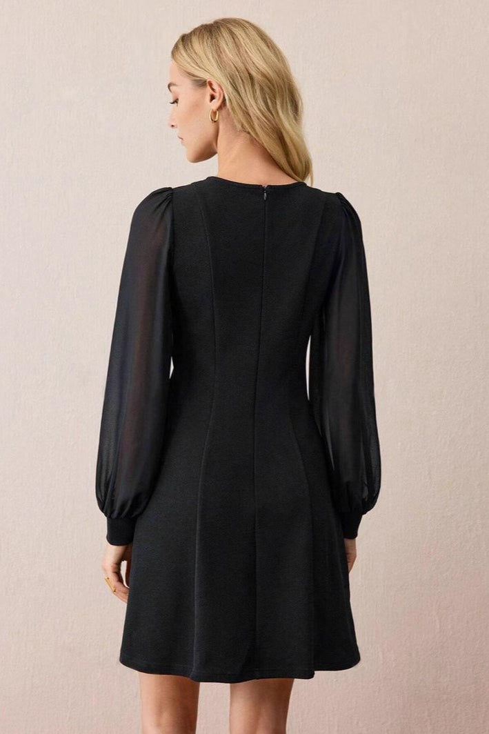 Neck Crew Button Mini Dress