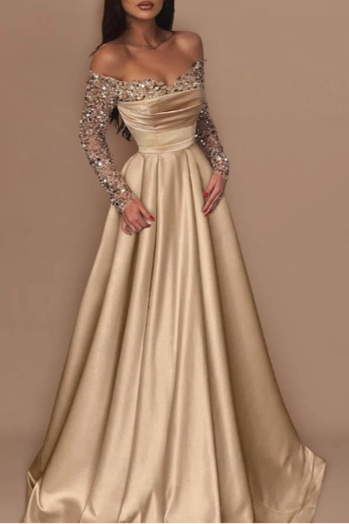 Long Sleeved Sequin Evening Gown Prom Dress