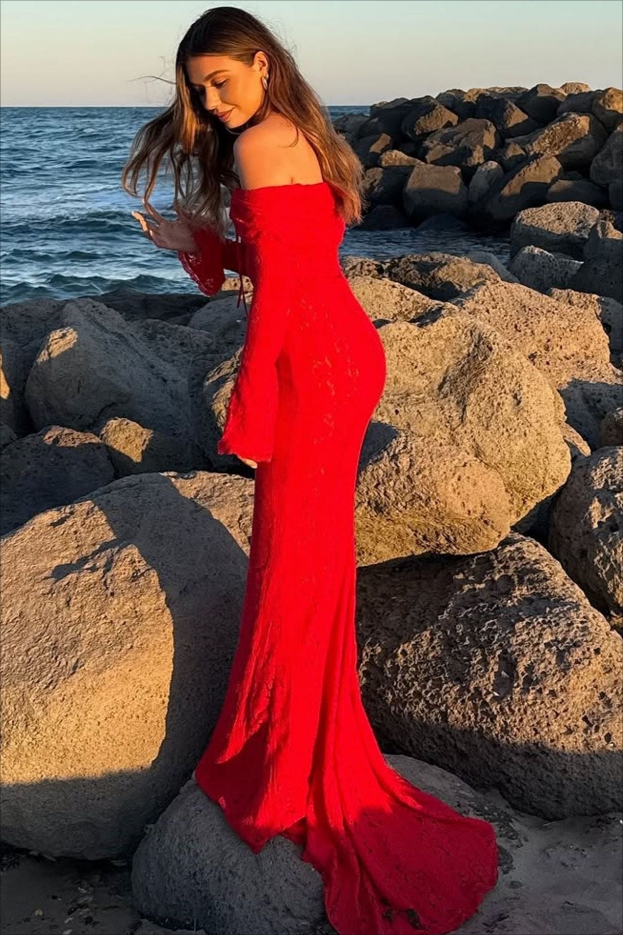 Lace Edition Bustier Bell Sleeve Maxi Dress