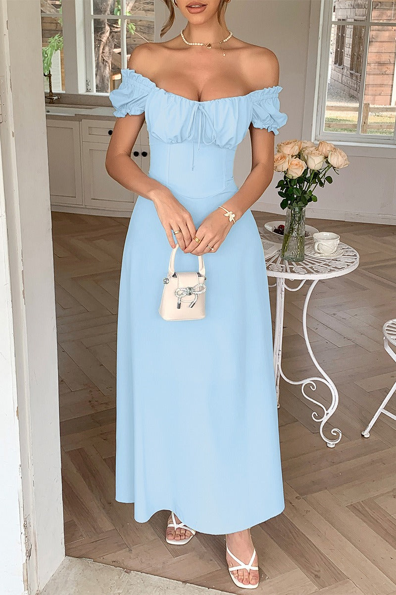 Ruched Edition Puff Sleeve Maxi Work Dress