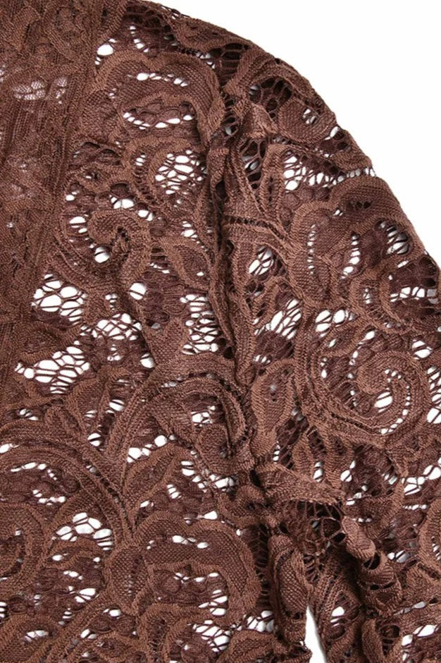 Neck V Flares Sleeve Lace Dress