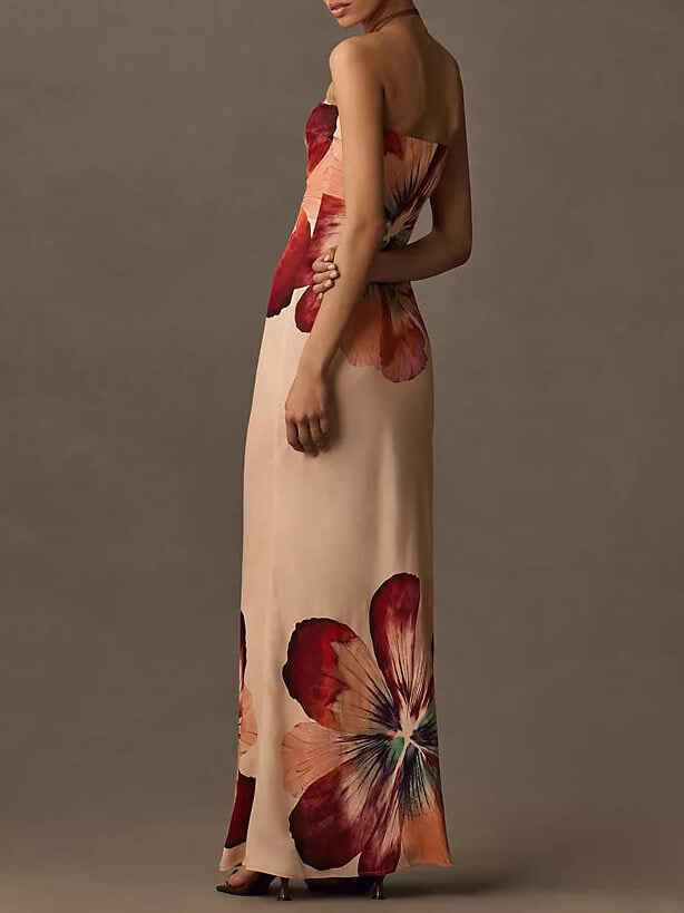 Fashionable Printed Chic Tube Top Slim Fit Midi Dress