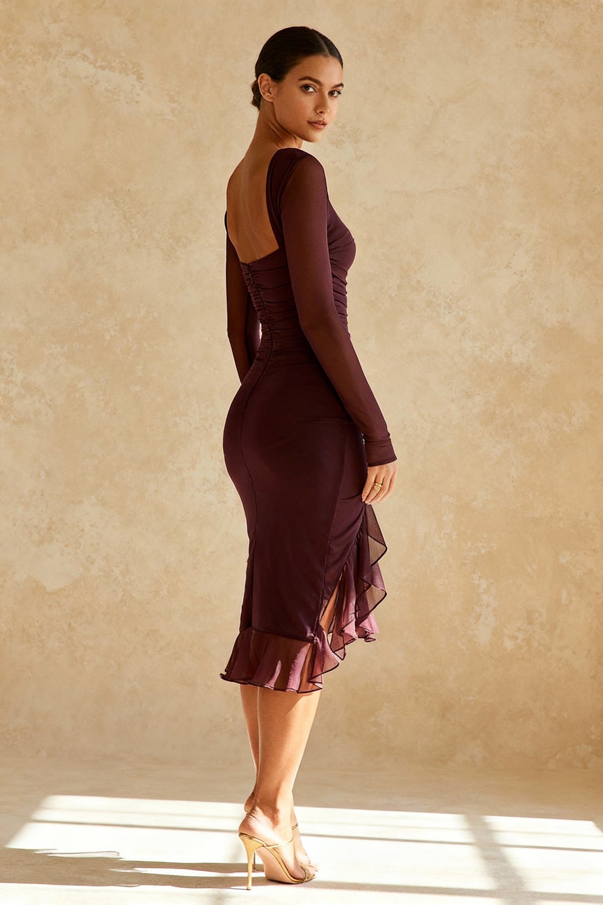 Ruffle Wine Stylish Midi Dress