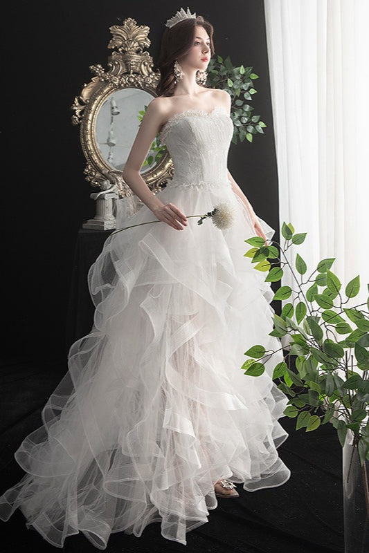Retro Royal Strapless Tulle Ball Gown Wedding Dress