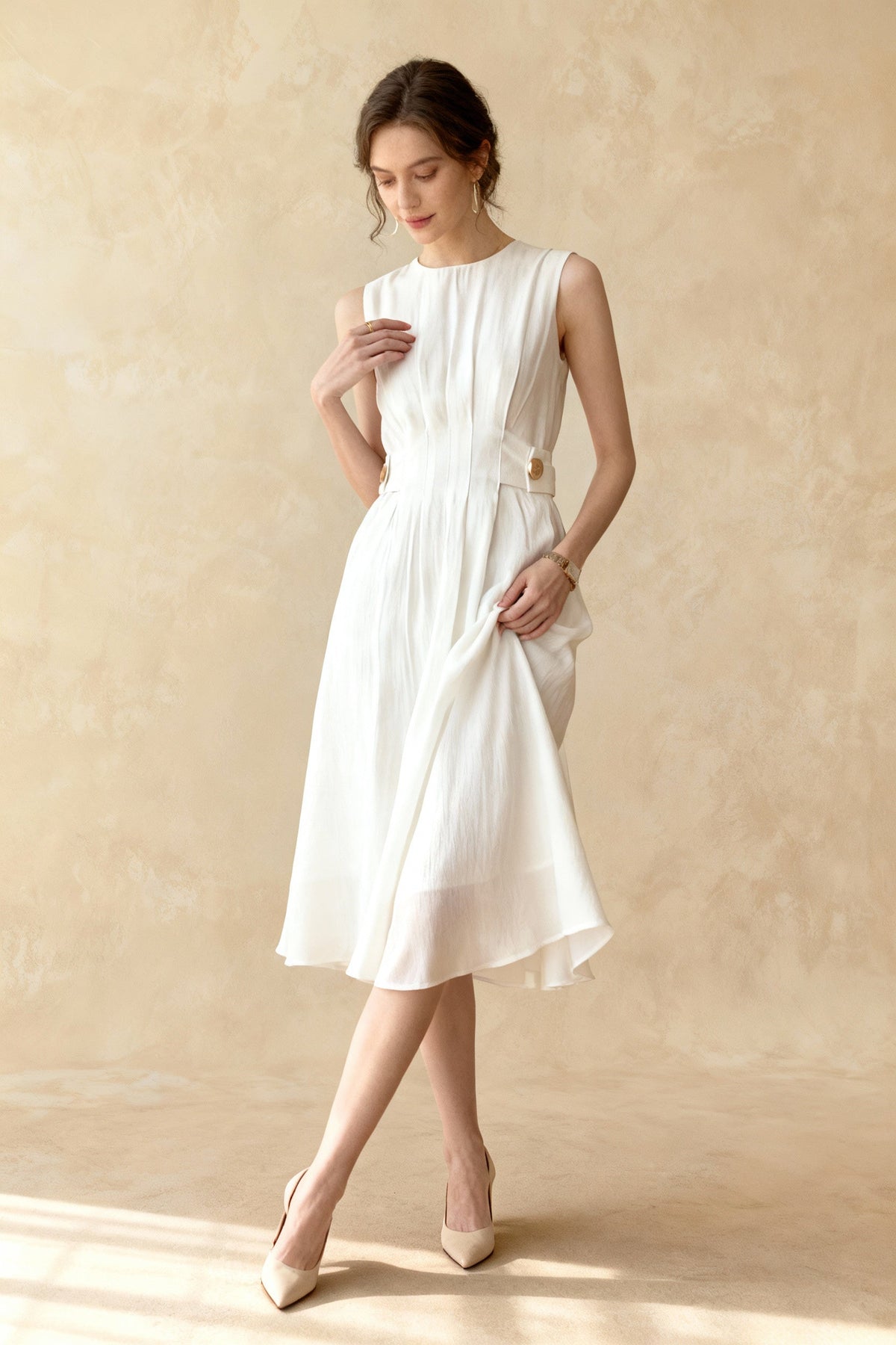 Embellished Button Long Trendy Sleeve Midi Dress