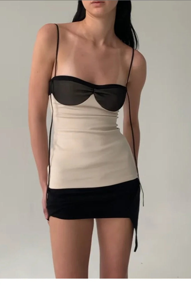 Backless Patchwork Mini Dress