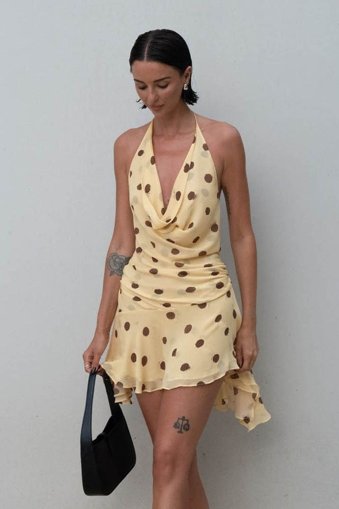 Dot Polka Chiffon Halter Mini Dress