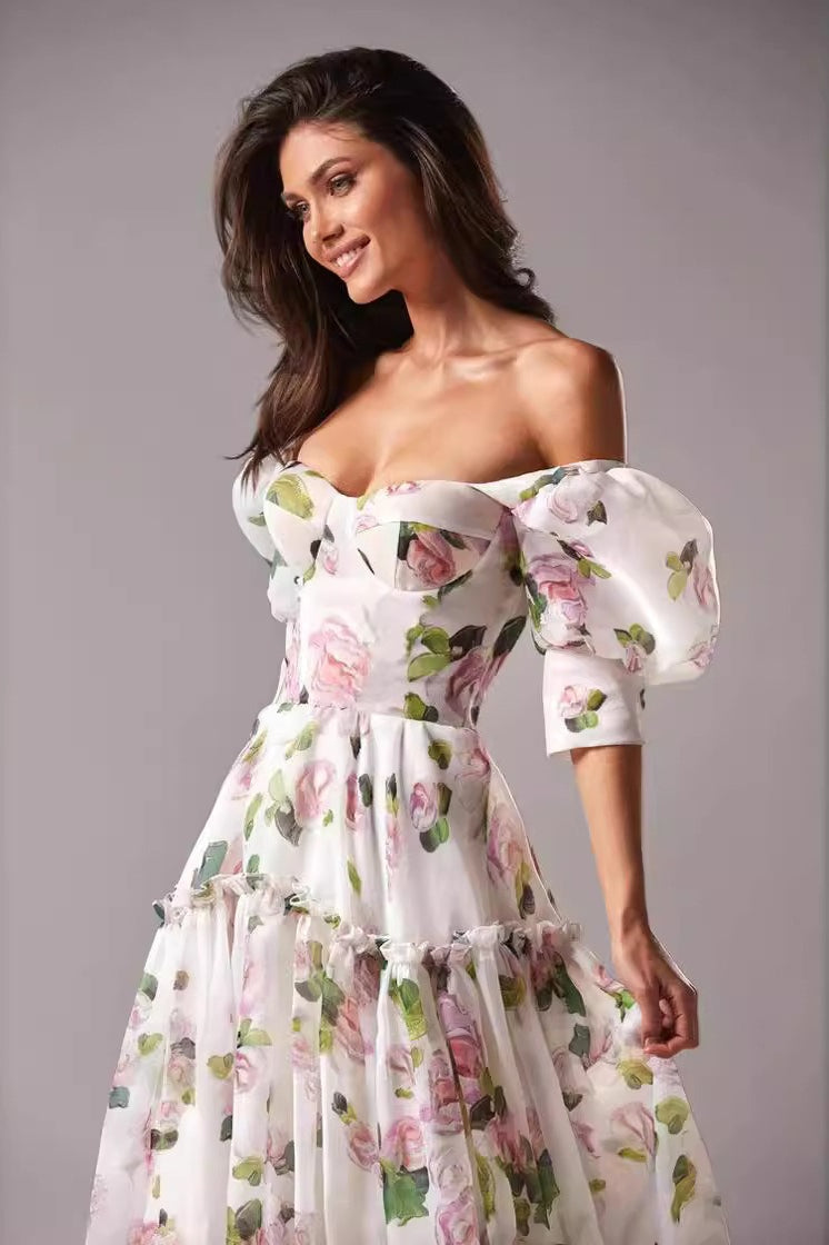 Off Shoulder Flowy Graceful Long Prom Dress