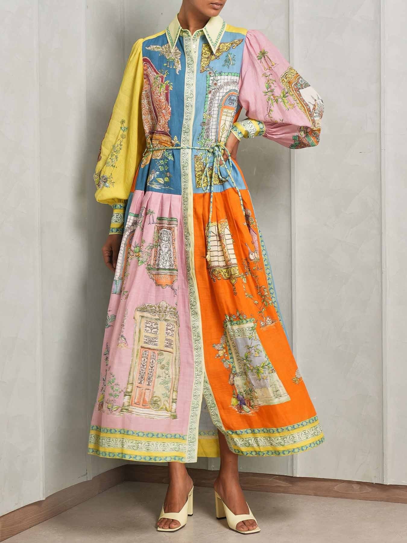 Garden Exquisite Print Button Down Midi Dress
