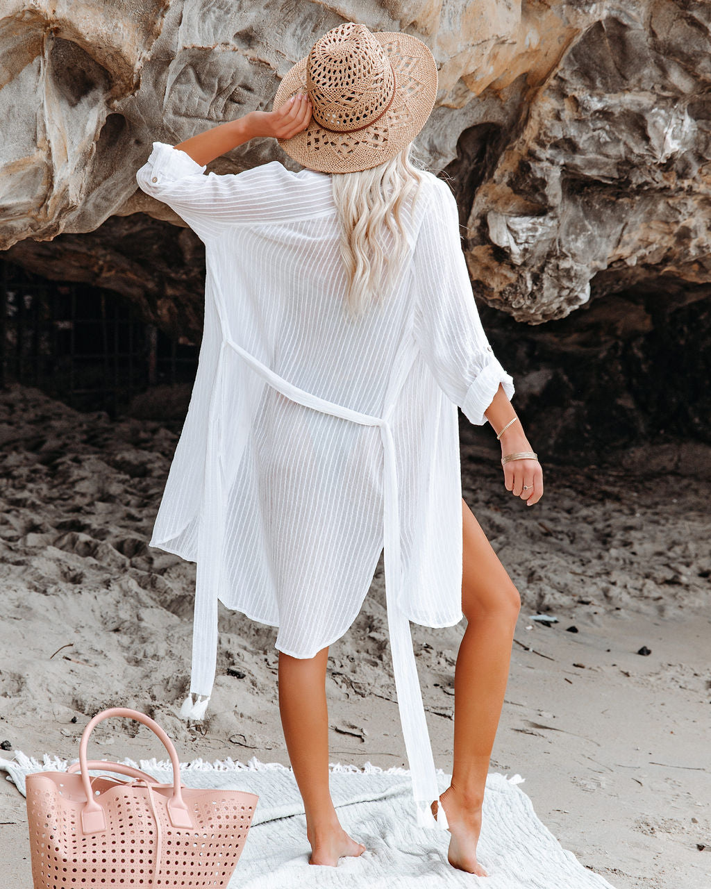 Waters Calm Cover Up Shirt Dress Off White