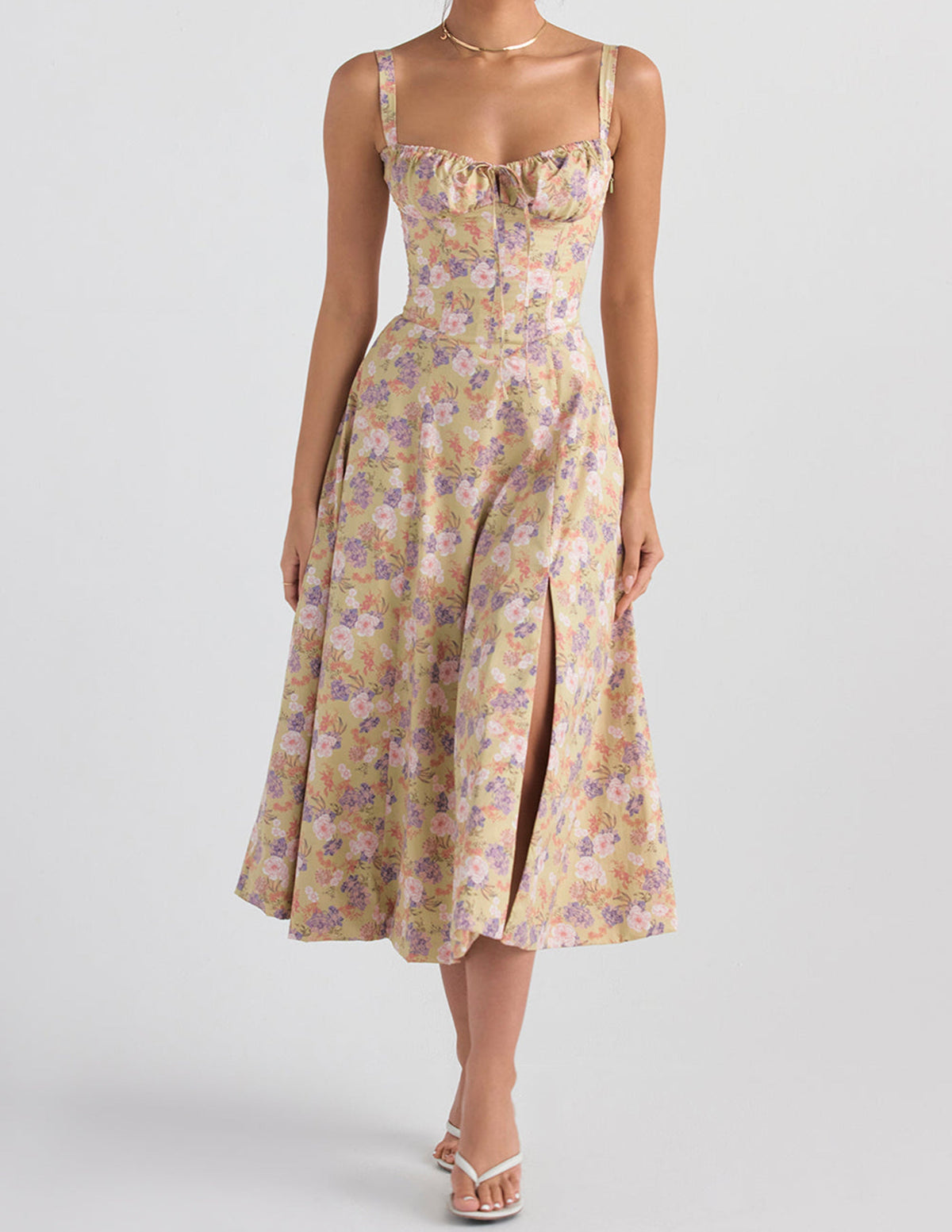 Print Rose Herringbone Slip Dress