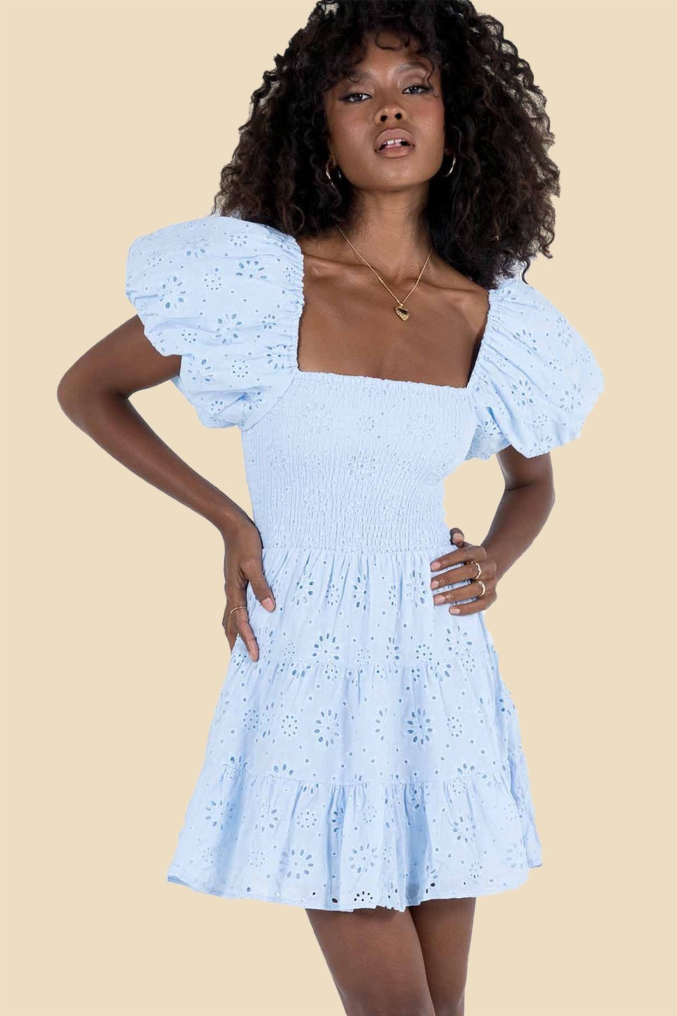 Boutique Trinidad Cotton Mini Dress with Gathered Lace and Embroidery Chic Silhouette Collection