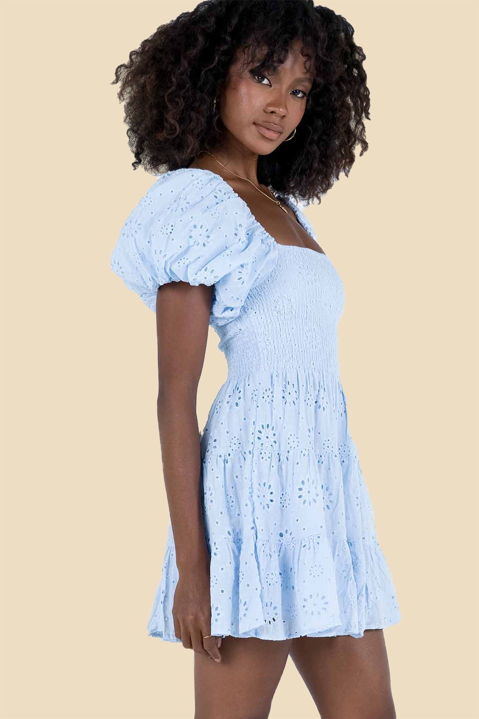Boutique Trinidad Cotton Mini Dress with Gathered Lace and Embroidery Chic Silhouette Collection
