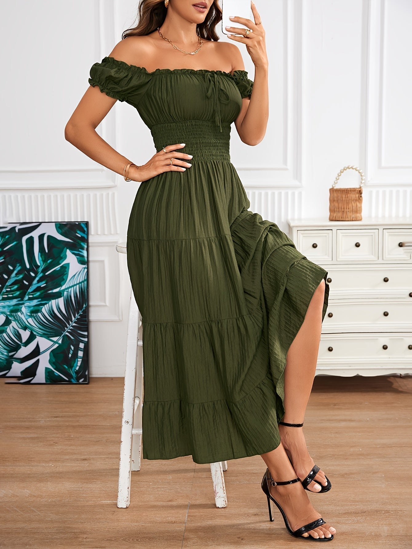 Amparo Refined A-line Maxi Dress with Off-shoulder and Smocking