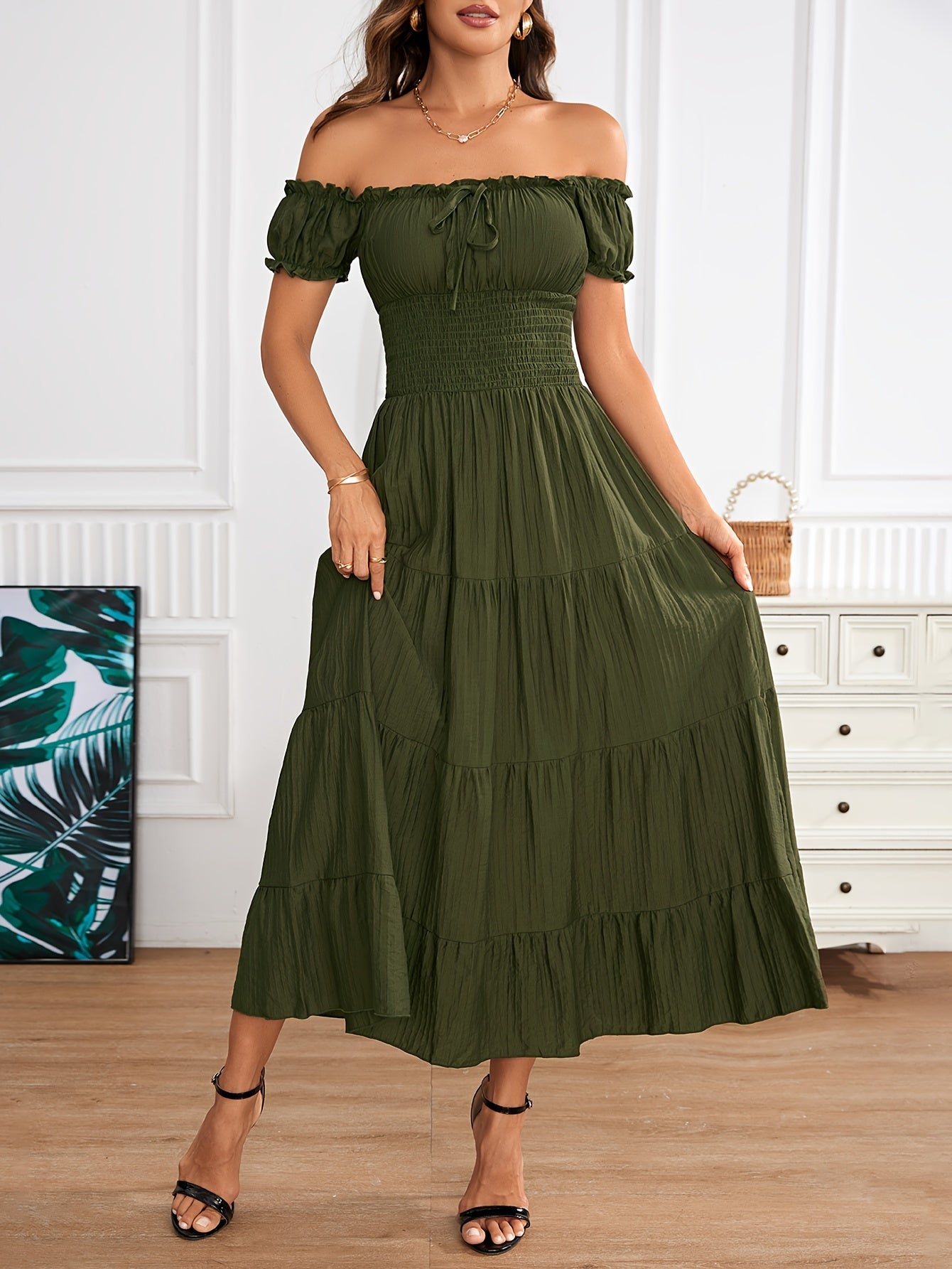 Amparo Refined A-line Maxi Dress with Off-shoulder and Smocking