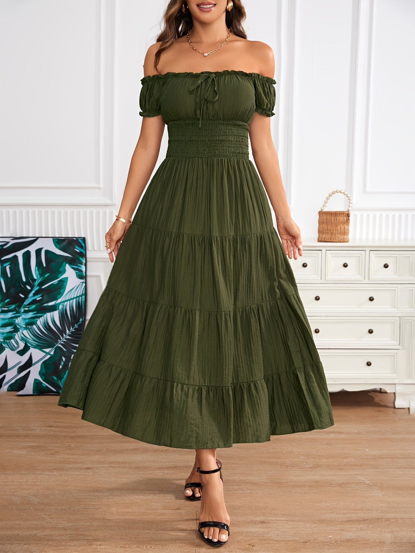 Amparo Refined A-line Maxi Dress with Off-shoulder and Smocking