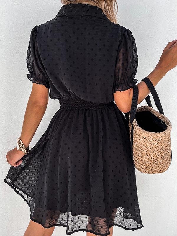 Relaxed Black Button Embellished Mesh Dress