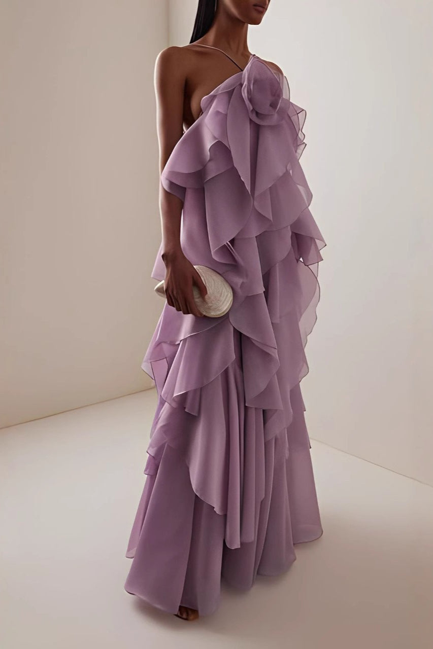 3D Floral Halter Spaghetti Strap Graceful Prom Dress