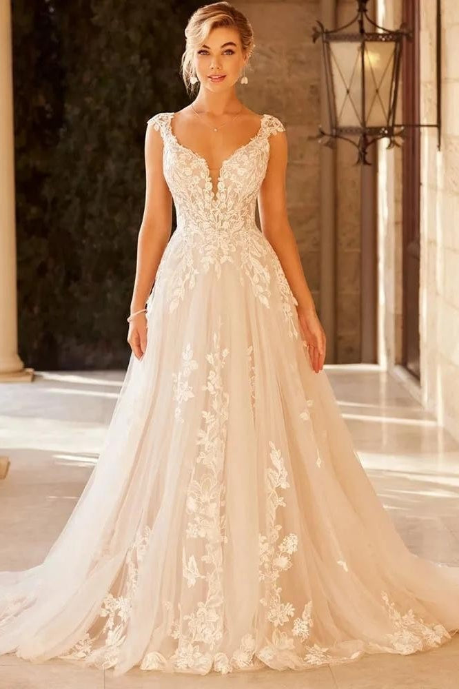 Sheer Mesh Lace Fit Flare Wedding Dress Sheer Mesh Lace Fit Flare Wedding Dress